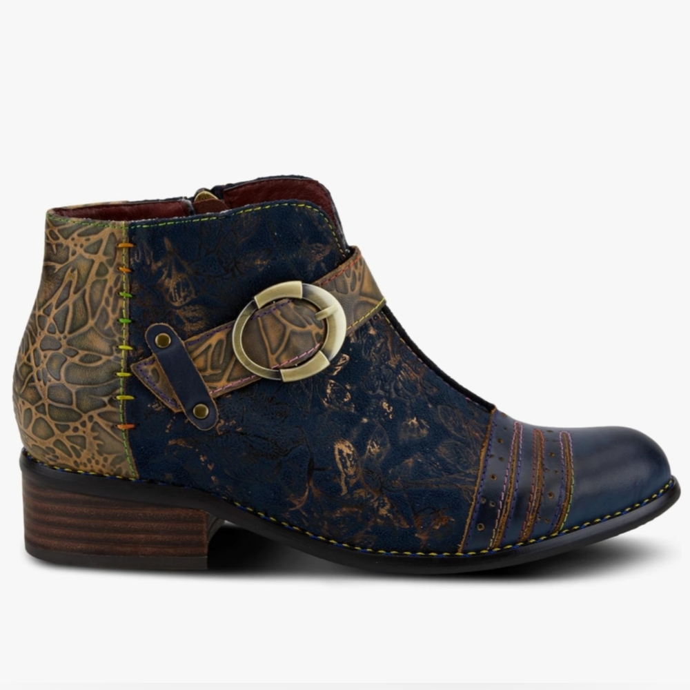 Elegant Women's Ankle Boots in Blue and Brown - Picture 3 of 9